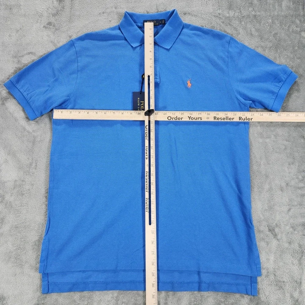Polo Ralph Lauren Polo Shirt Mens Large Cyan Blue Mesh Cotton‎ Classic Fit Pony
